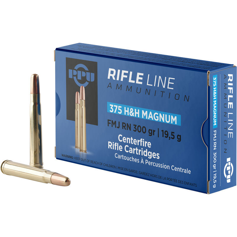 .375 H&H Magnum, 300 Grain, FMJ Round Nose, 10/Box
