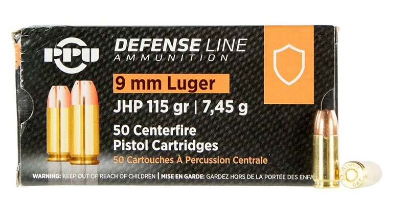 9mm Luger, Defense, 115 Grain, Jacketed Hollow Point, 50/Box