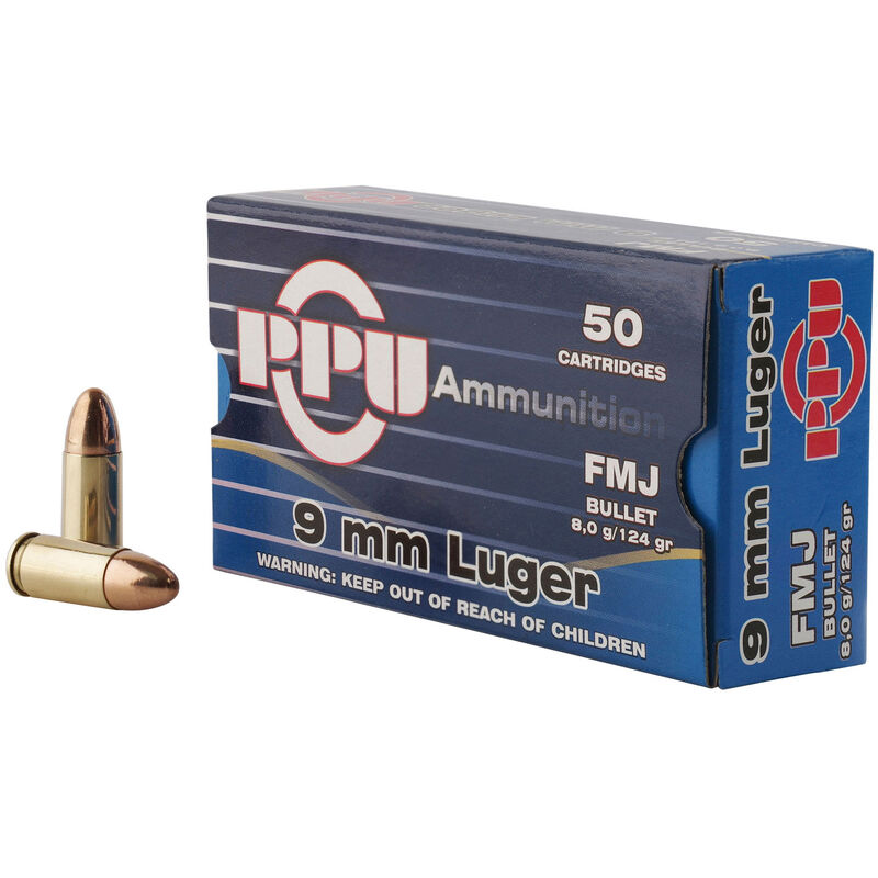 9mm Luger, 124 Grain, FMJ, 50/Box