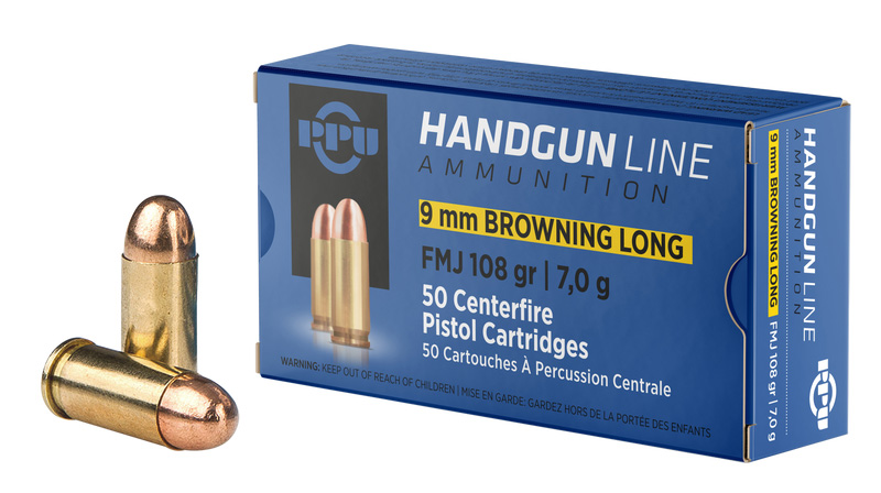9mm Browning Long, 108 Grain, FMJ, 50/Box