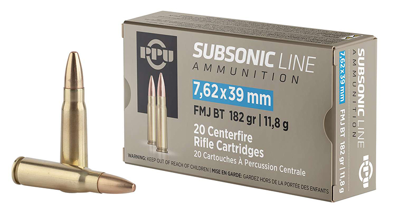7.62x39mm Subsonic, 182 Grain, FMJ Boat Tail, 20/Box