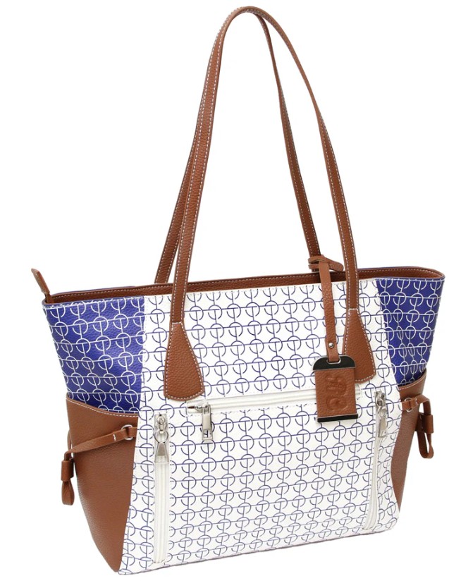 Concealed Carry Purse Tote Style with Holster, White/Blue