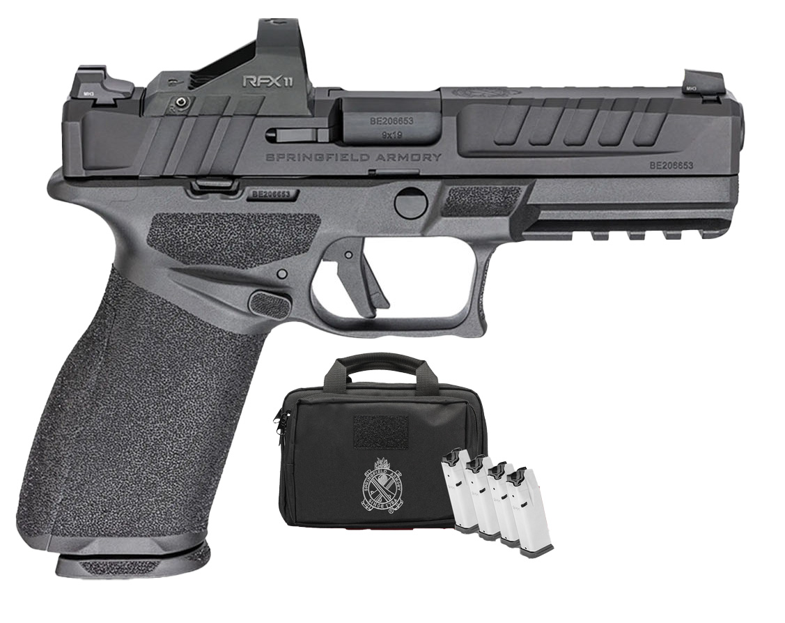 Echelon, 9mm, 4.5" Barrel, Viridian Green Dot, 3-Dot Trituim, Range Bag, Black, (3) 17-rd & (2) 20-rd, GEAR UP