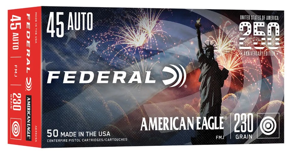 American Eagle USA 250th Anniversary, .45 ACP, 230 Grain, FMJ, 50/Box
