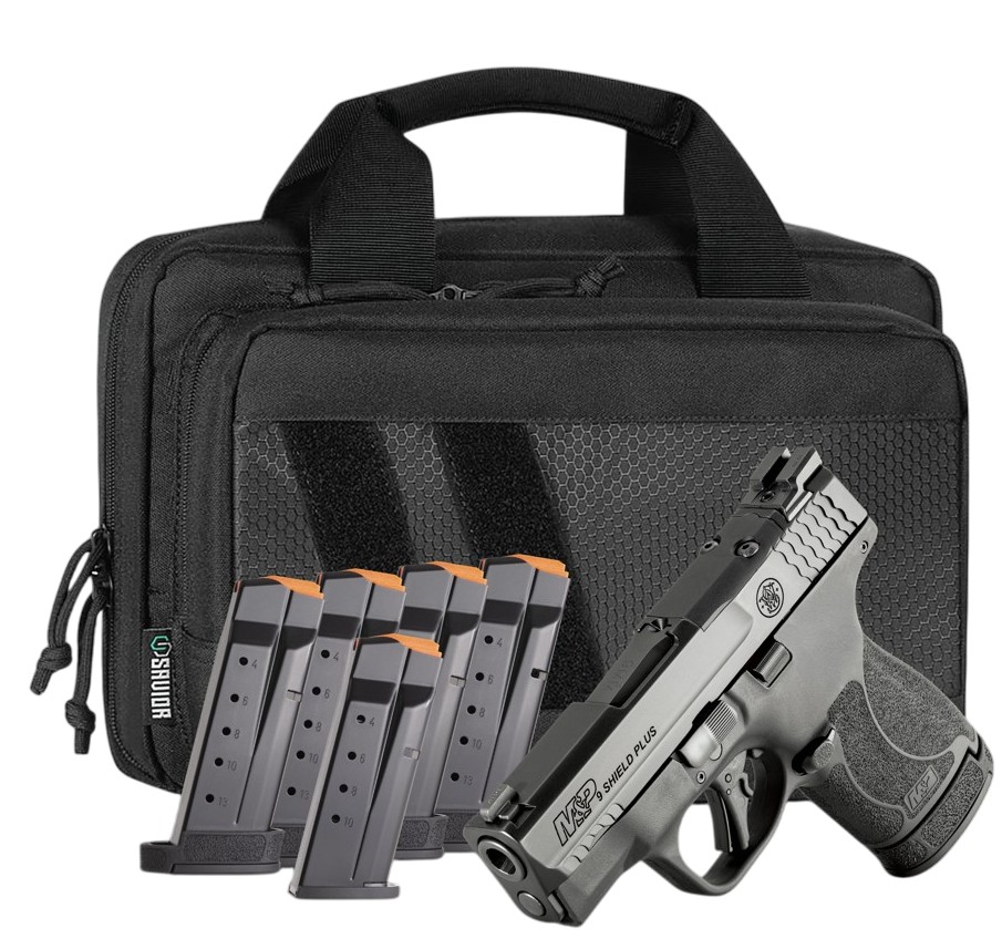M&P9 Shield Plus Bundle, 9mm, 3.1" Barrel, OR, NTS, Night Sights, Savior Specialist Bag, Black, (1)10-rd & (5)13-rd
