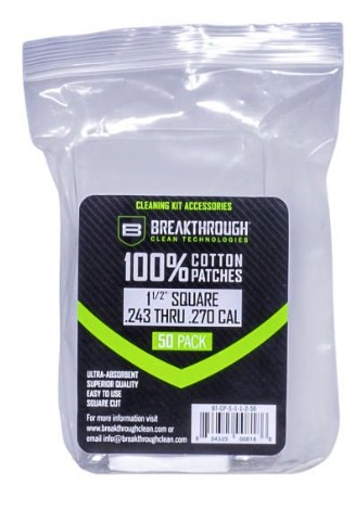 Cotton Patches, 1 1/2" Pre-cut Squares, .243 Caliber to .270 Caliber, 50 Pack
