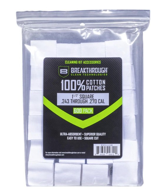 Cotton Patches, 1 1/2" Pre-cut Squares, .243 Caliber to .270 Caliber, 600 Pack