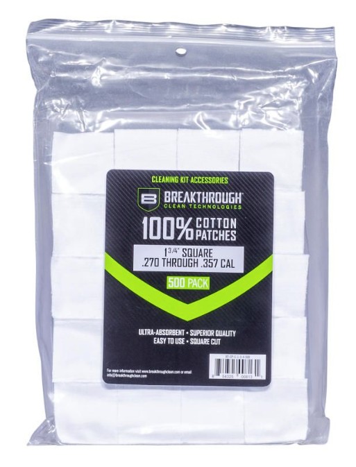 Cotton Patches, 1 3/4" Pre-cut Squares, .270 Caliber to .357 Caliber, 500 Pack