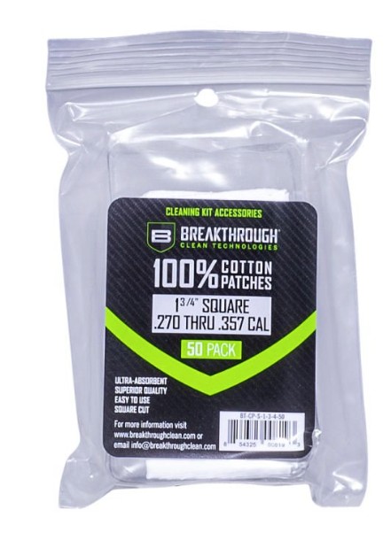 Cotton Patches, 1 3/4" Pre-cut Squares, .270 Caliber to .357 Caliber, 50 Pack