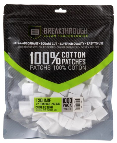 Cotton Patches, 1" Pre-cut Squares, .22 Caliber to .243 Caliber, 1000 Pack