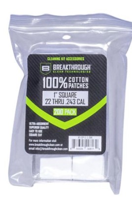 Cotton Patches, 1" Pre-cut Squares, .22 Caliber to .243 Caliber, 200 Pack