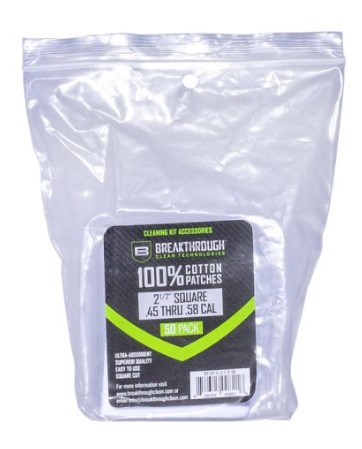 Cotton Patches, 2 1/2" Pre-cut Squares, .45 Caliber to .28 Caliber, 50 Pack