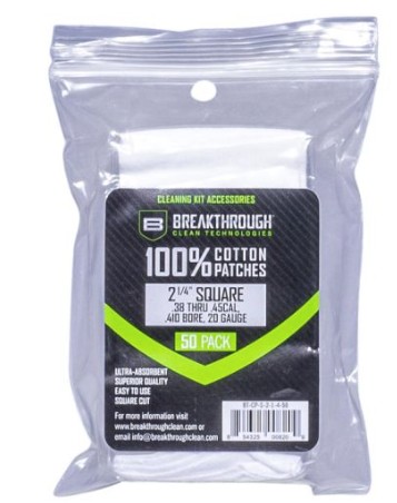 Cotton Patches, 2 1/4" Pre-cut Squares, .38 Caliber to .45 Caliber, .410 & 20 Gauge, 50 Pack