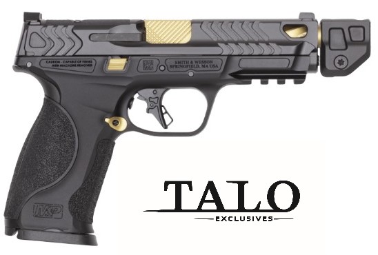 PC M&P9 2.0 Metal, 9mm, 4.9" Barrel, w/Compensator, NTS, OR, Gold, Black, (2) 17-rd & (2) 23-rd, TALO