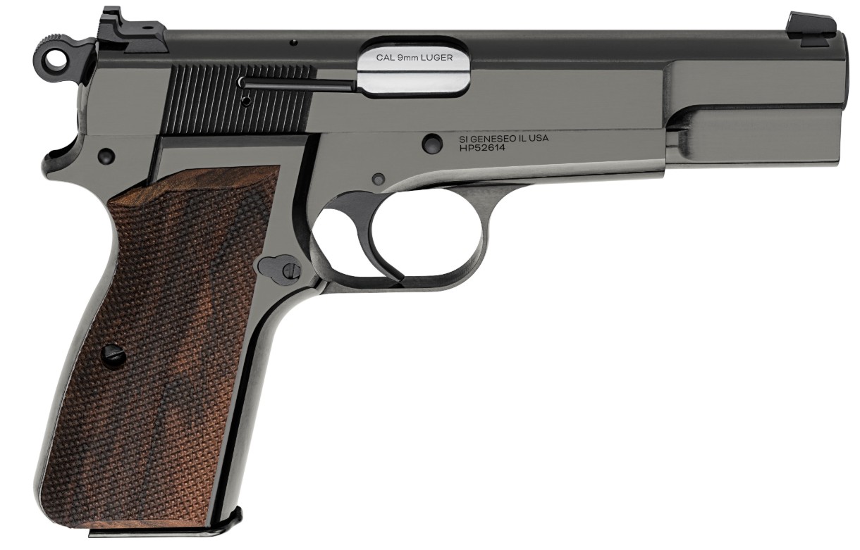 SA-35, 9mm, 4.7" Barrel, Forged Frame & Slide, White Dot, Polished Blued, Walnut, 15-rd