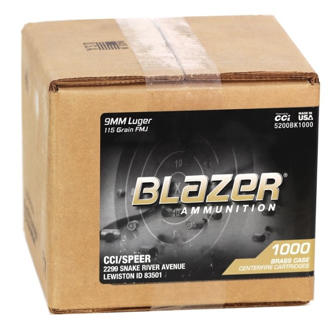 Blazer Brass, 9mm Luger, 115 Grain, FMJ, 1000/Case (Loose)