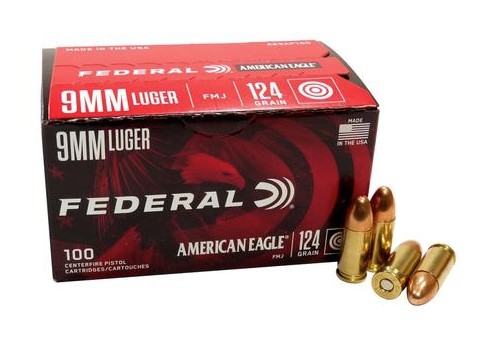 American Eagle, 9mm Luger, 124 Grain, FMJ, 100/Box