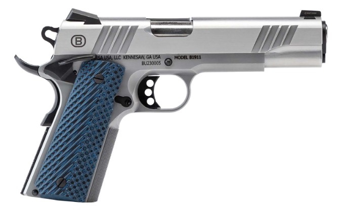 B1911 FS, .45 ACP, 5", NS, Stainless, Blue VZ Grips, 8-rd