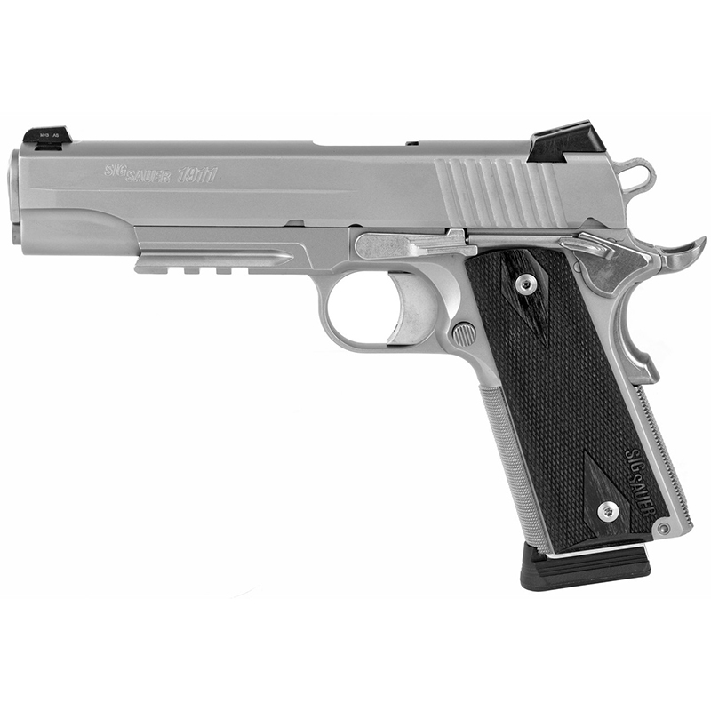 1911 Nitron Full-Size, .45 ACP, 5" Barrel, SAO, Siglite, Black Grip, Stainless, (2) 8-rd