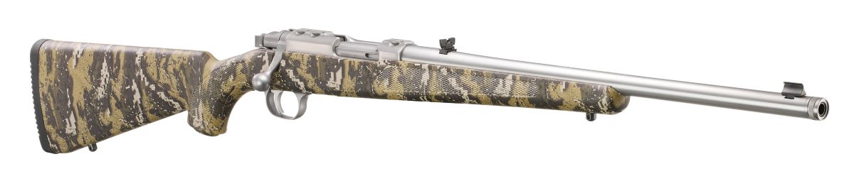 77/357, .357 Mag, 18.5" TB, Gold Bead Front Sight, Brushed Stainless, Camo, Synthetic, 5-rd