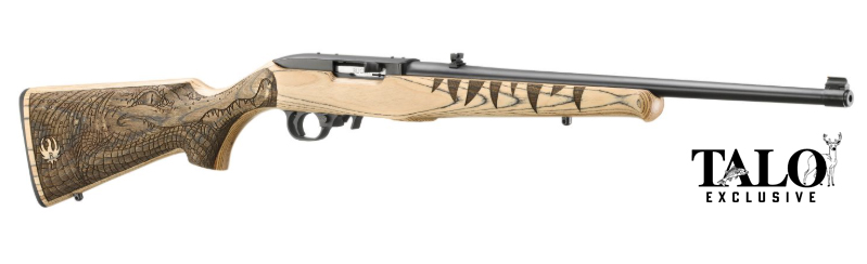 10/22 .22LR, 18.5" Barrel, Engraved Gator Scene, Natural/Blued, Laminate Stock 10-rd TALO