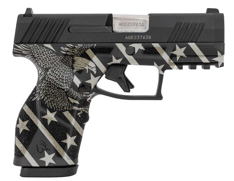 TX22 Compact, .22LR, 3.6" Barrel, Optic Ready, Engraved Slide w/US Flag "We the People", Black, (2) 13-rd