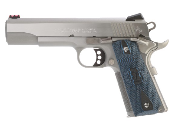 Competition, .38 Super, 5" Barrel, Novak Fiber Optic Sights, Stainless, Blue G10 Grips, 9-rd