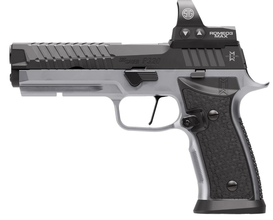 P320 SXG MAX, 9mm, 5" Bull Barrel, ROMEO3 MAX 6MOA Optic, Black, Stainless, (4) 21-rd