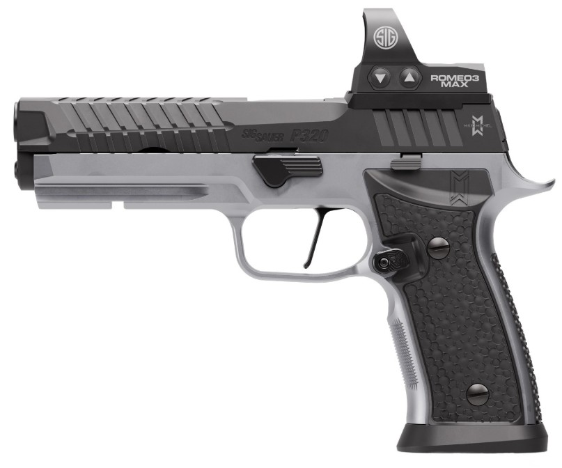 P320 SXG MAX, 9mm, 5" Bull Barrel, ROMEO3 MAX 6MOA Optic, Black, Stainless, (4) 10-rd