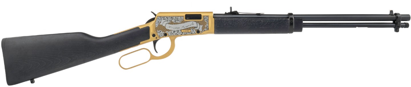 Rio Bravo, .22 LR, Theodore Roosevelt, 18" Barrel, Adjustable Sights, Gold Engraved Receiver, Dark Hardwood, 15-rd