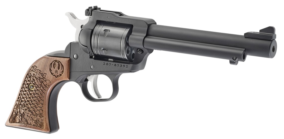 Super Wrangler Collectors Series, .22 LR/.22 Mag, 5.5" Barrel, Black, Engraved Walnut Stock, 6-rd