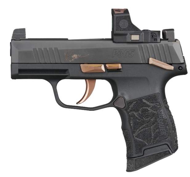 P365 Rose Kit, .380 ACP, 3.1" Barrel, OR, Romeo-RS Compact, Rose Engraved Grip, Black, (2) 10-rd
