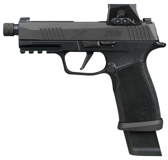 P365-XMACRO TACOPS, 9mm 4.3" Threaded Barrel, OR, Romeo-X Sig-LOC, Black, (4) 21-rd