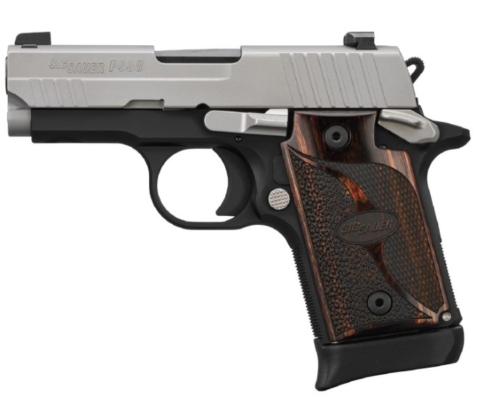 P938 Micro Comp, 9mm, 3" Barrel, 2-Tone, Stainless, Rosewood, (1) 6-rd & (1) 7-rd