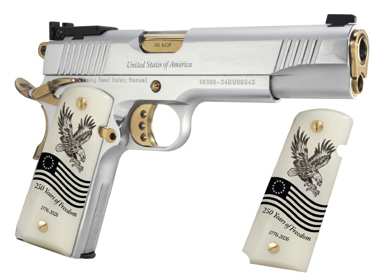 MC1911 250 Years Of Freedom, .45 ACP, 5" Barrel, Engraved, Chrome, Gold, 8-rd