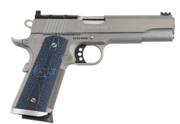 Gold Cup Trophy, .45 ACP, 5", OR, Stainless, Blue G10 Grips, 8-rd