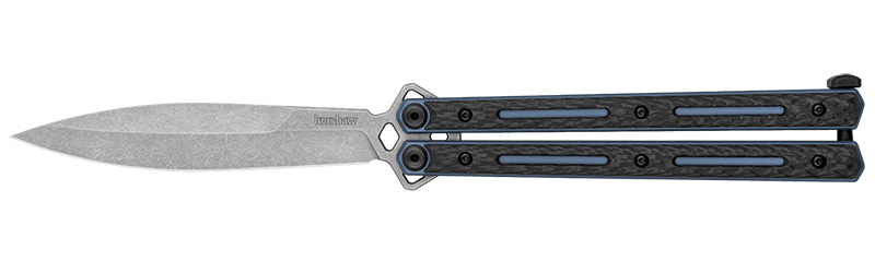 Lucha, 4.6" Spear Point, Butterfly Knife, Steel, Carbon Fiber, Blue/Black