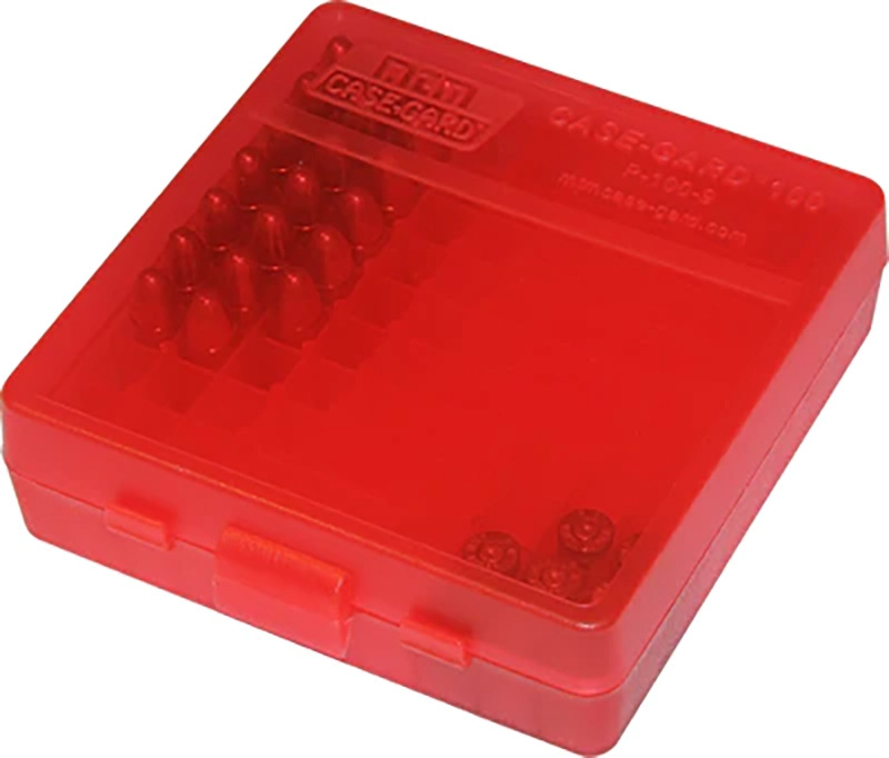 Ammo Box, 100 Round, 9mm, Flip-Top, Clear Red