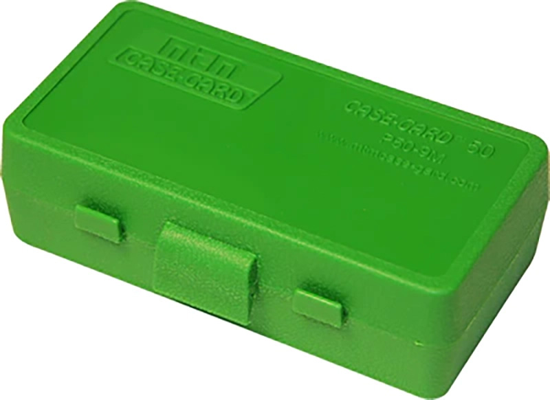 Ammo Box, 50 Round, 9mm, Flip-Top, Green