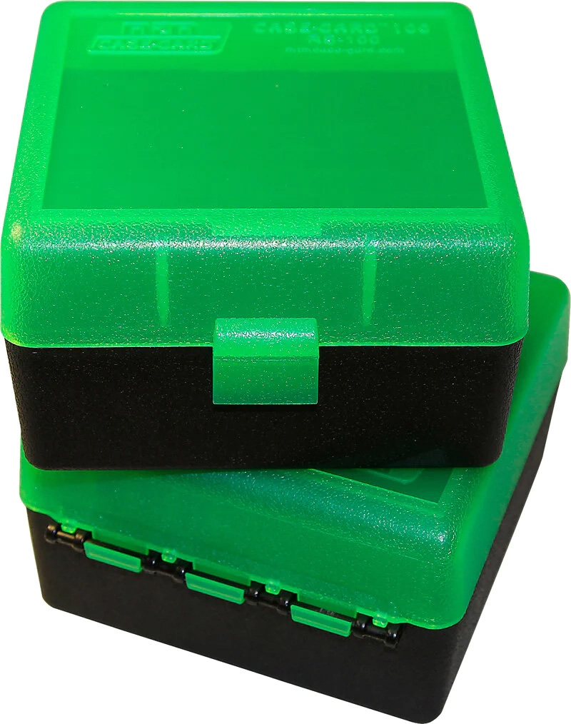 Ammo Box, 100 Round, Flip-Top, Green/Black