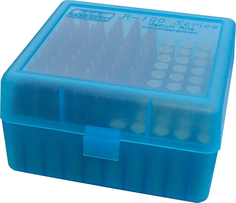 Ammo Box, 100 Round, Flip-Top, Clear Blue