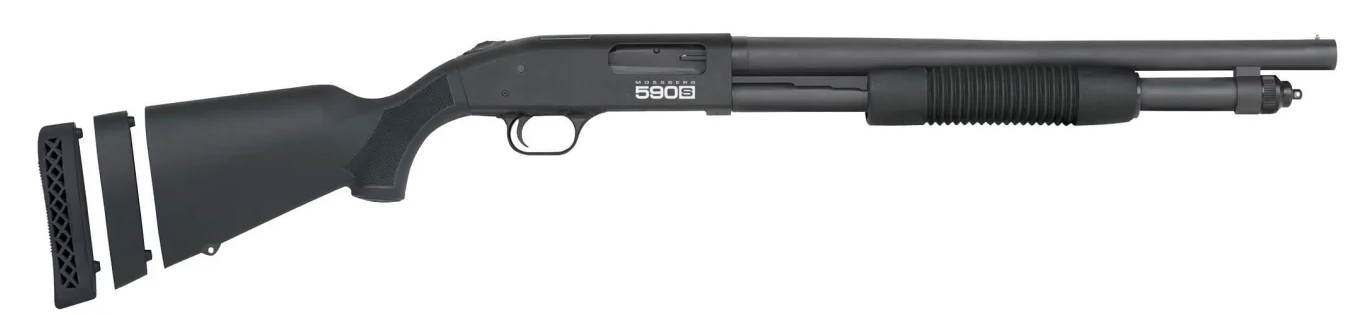 590S, 12 Gauge, 18.5" Threaded Barrel, 3", OR, Bead Front Sight, Matte Blue, Black, 10-rd