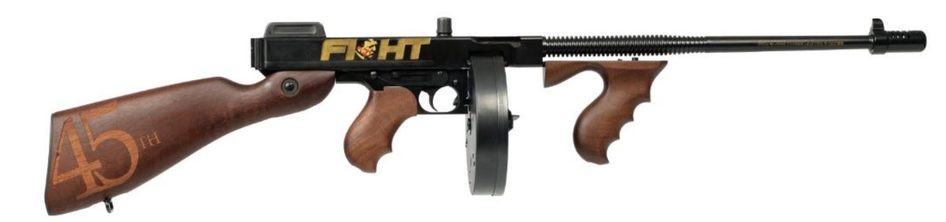 Thompson 1927A-1 Deluxe "Trump Fight", .45 ACP, 18" Barrel w/ Compensator, Black/Gold/Wood, (1) 20-rd Stick (1) 50-rd Drum