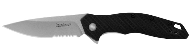 Shoreline, 3", Drop Point, Partial Serrated, Pocketknife, Stonewash/Black, Flip Open