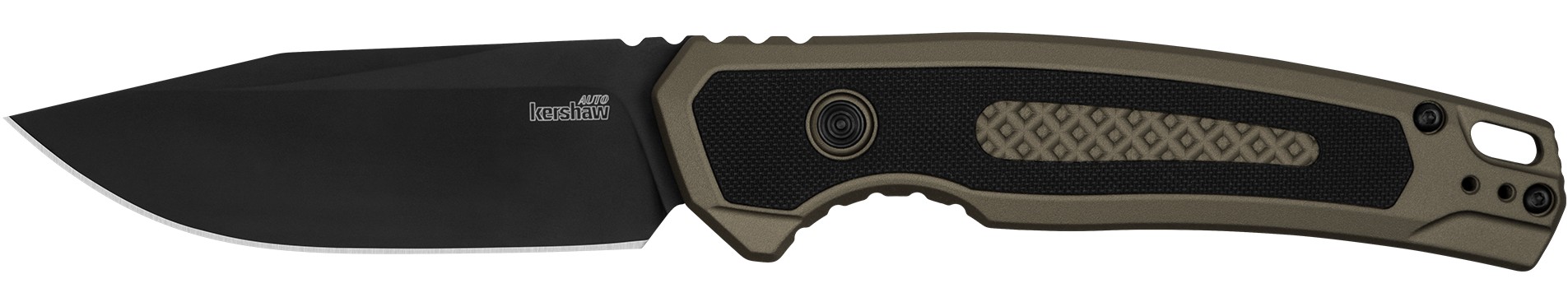 Launch 21, 3.45" Drop Point, PocketKnife, Black/FDE Aluminum Handle, Push Button
