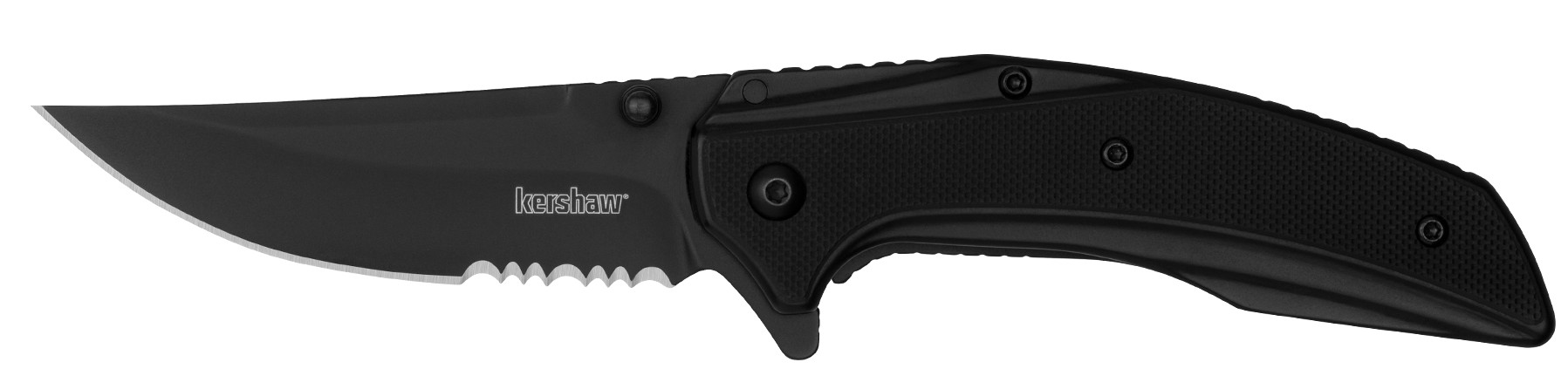 Outright, 3", Trailing Point, Pocketknife, Partial Serrated, Black, Flip Open