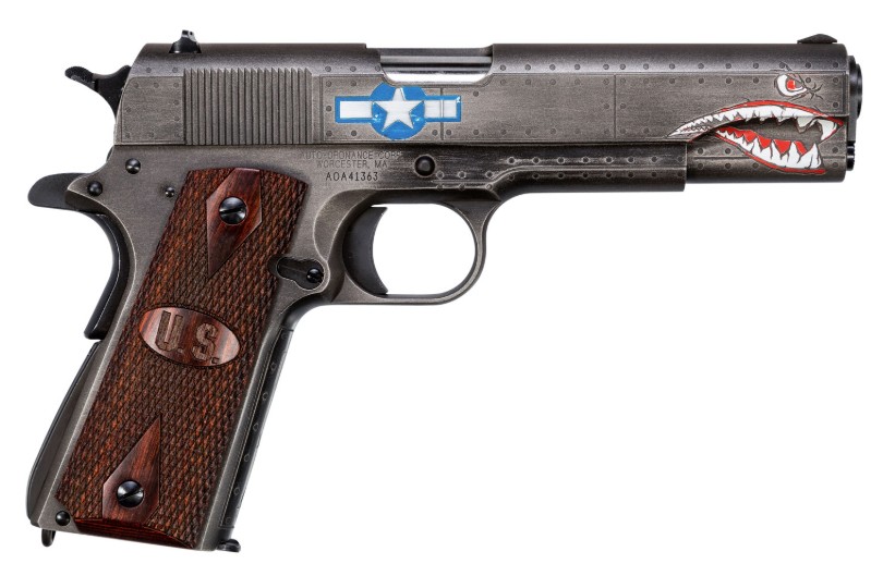 1911 Squadron Special Edition WW2, .45 ACP, Adjustable Sights, Worn Black/Grey, Wood, Engraved US, 7-rd