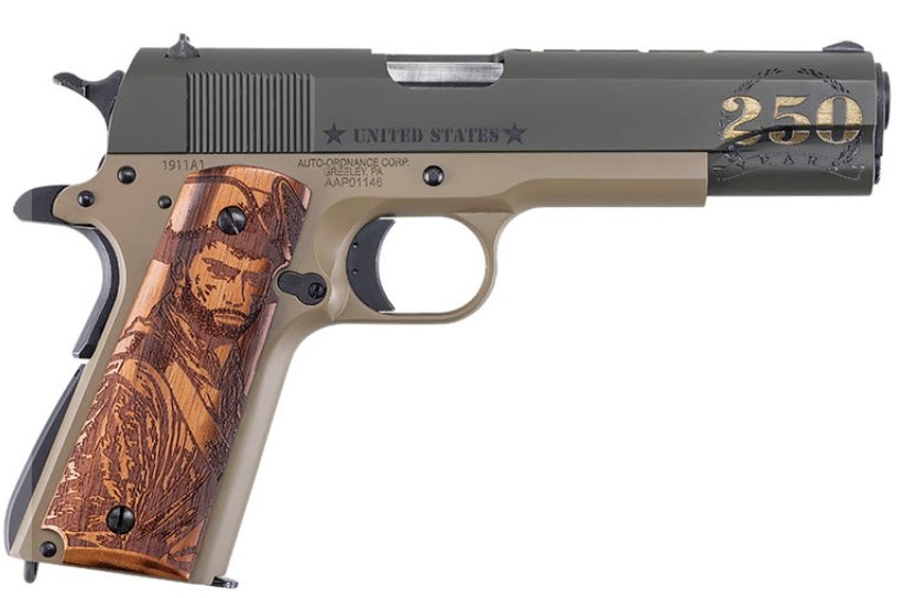 Thompson 1911A1 Army 250th, "Salute to Service", .45 ACP, 5" Barrel, ODG, Coyote Tan, Engraved Hardwood Grips, 7-rd