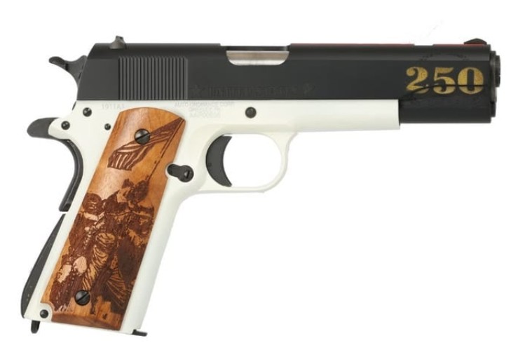 Thompson 1911A1 Marines 250th, "Salute to Service", .45 ACP, 5" Barrel, Blued, White, Red, Gold, Engraved Hardwood Grips, 7-rd