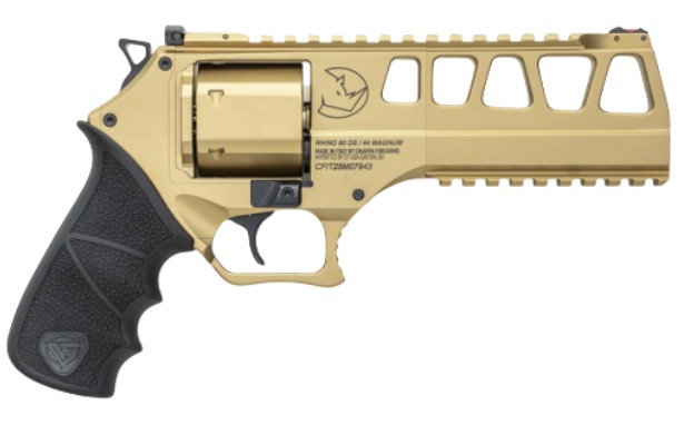RHINO 60DS, .44 Mag, 6" Barrel, Fiber Optic Front, Hogue Grips, Gold, 6-rd